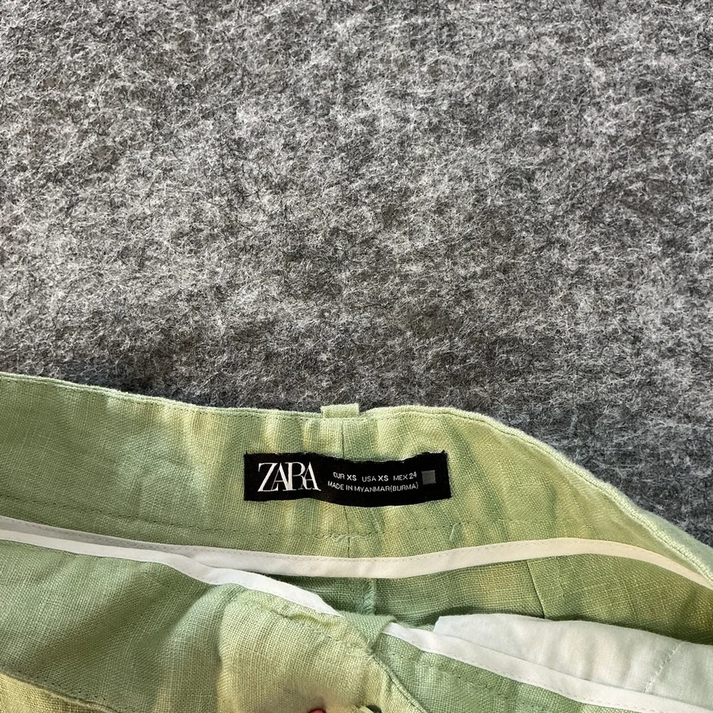 Zara Green Wide-Leg Linen Cropped Pants Size XS